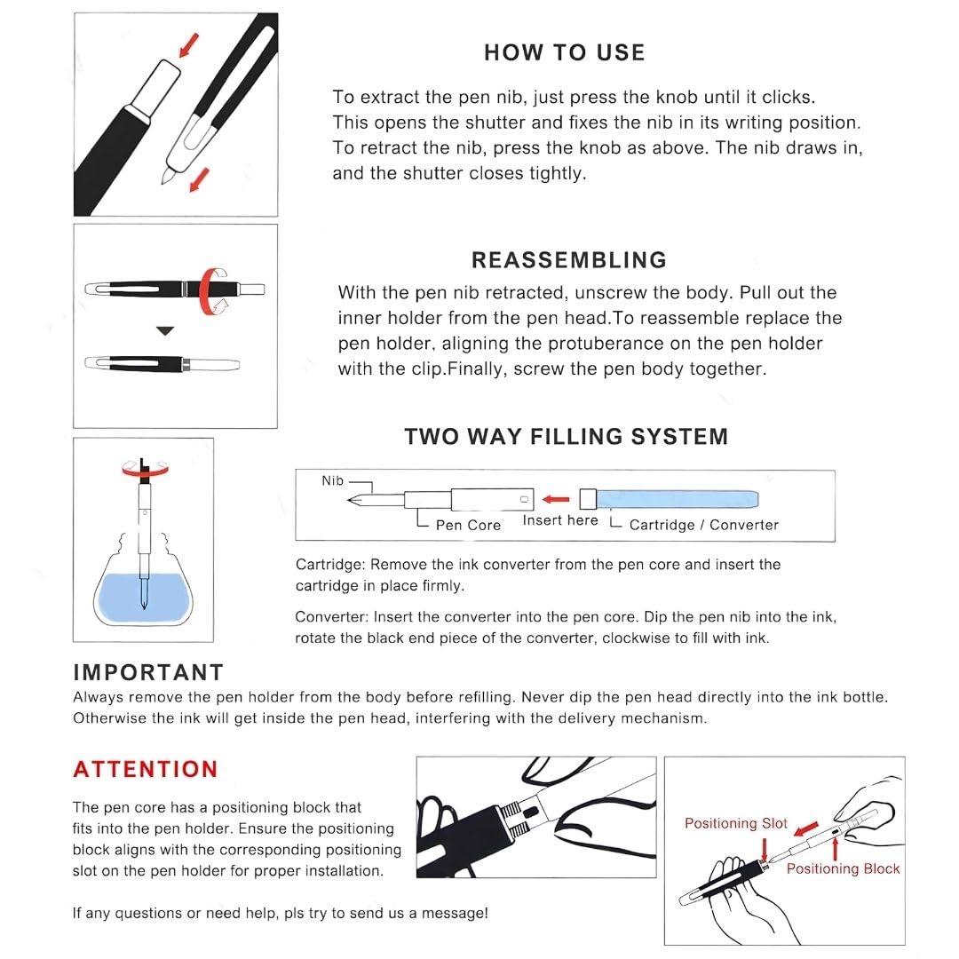 Jinhao 20 Press Retractable Fountain Pen – Transparent Black Colors –  Plastic Body (Black clip) -Fine & Extra Fine Nib with Converter – Smooth Writing Daily Pen (No Ink Included)
