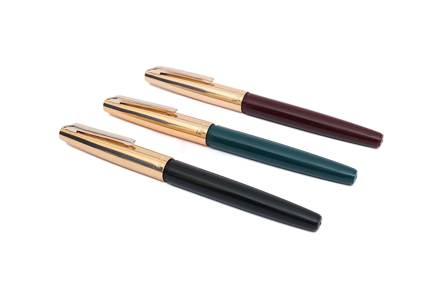 Hero Pen 332 Original Fountain Pen Set – Iridium Nib, Gold Cap, Black, Green, and Maroon (Pack of 3)