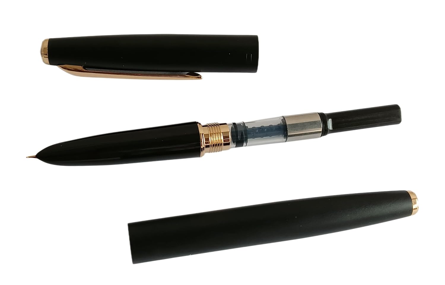 Jinhao 911 Matt Black Fountain Pen – Extra Fine Nib, Metal Body, Classic Design with Gold Trim & Converter