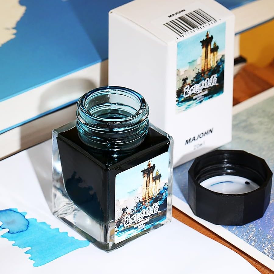 Moonman Magic City Turquoise Blue Gold Powder Shimmer Fountain Pen Ink – Suzhou Creek, 20ml Bottled Ink for Calligraphy, Journaling & Creative Writing