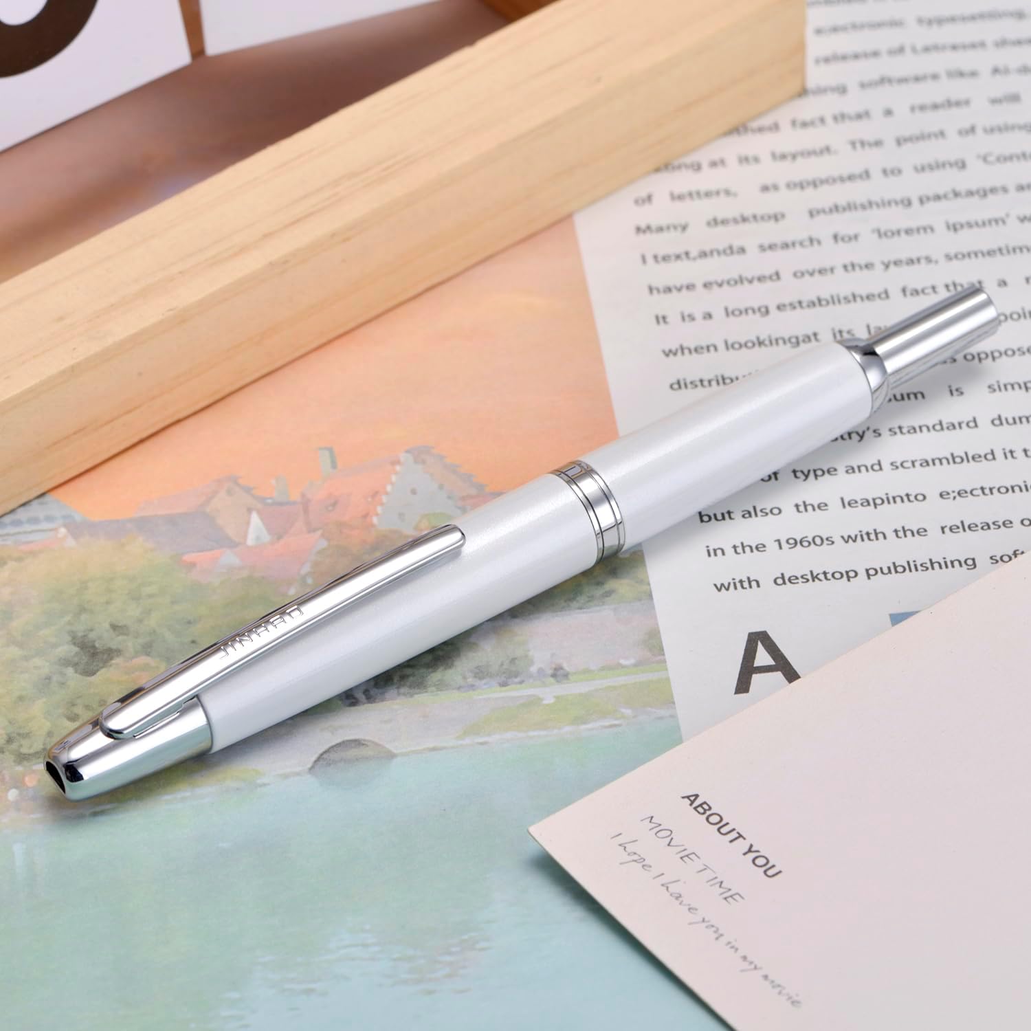Jinhao 10 Capless Fountain Pen with Box,Retractable Fine Nib with Ink Converter Set (Silver Clip)