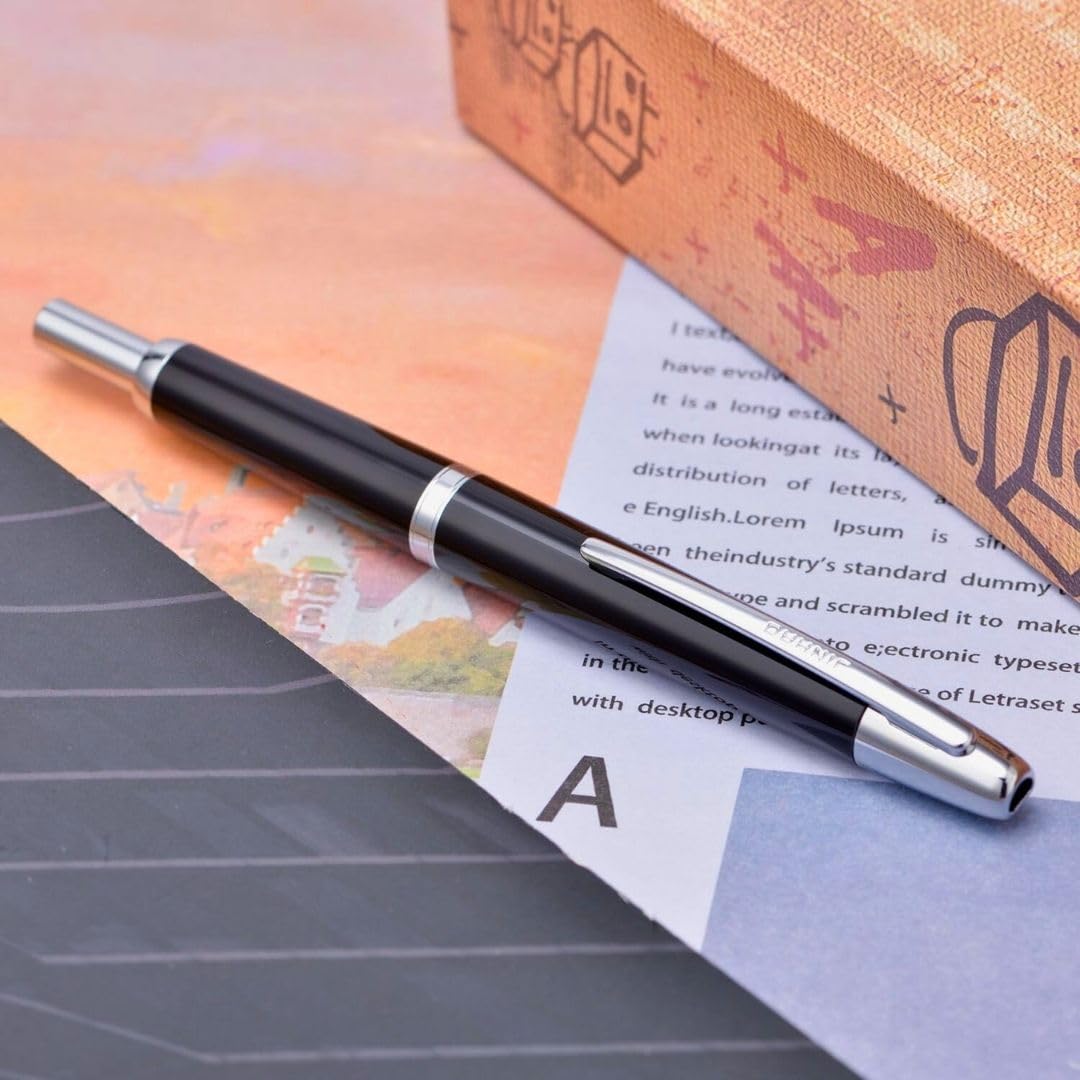Jinhao 20 Press Retractable Fountain Pen –Black Colors –Plastic Body(Silver Clip) –  Fine & Extra Fine Nib with Converter –  Smooth Writing Daily Pen (No Ink Included)