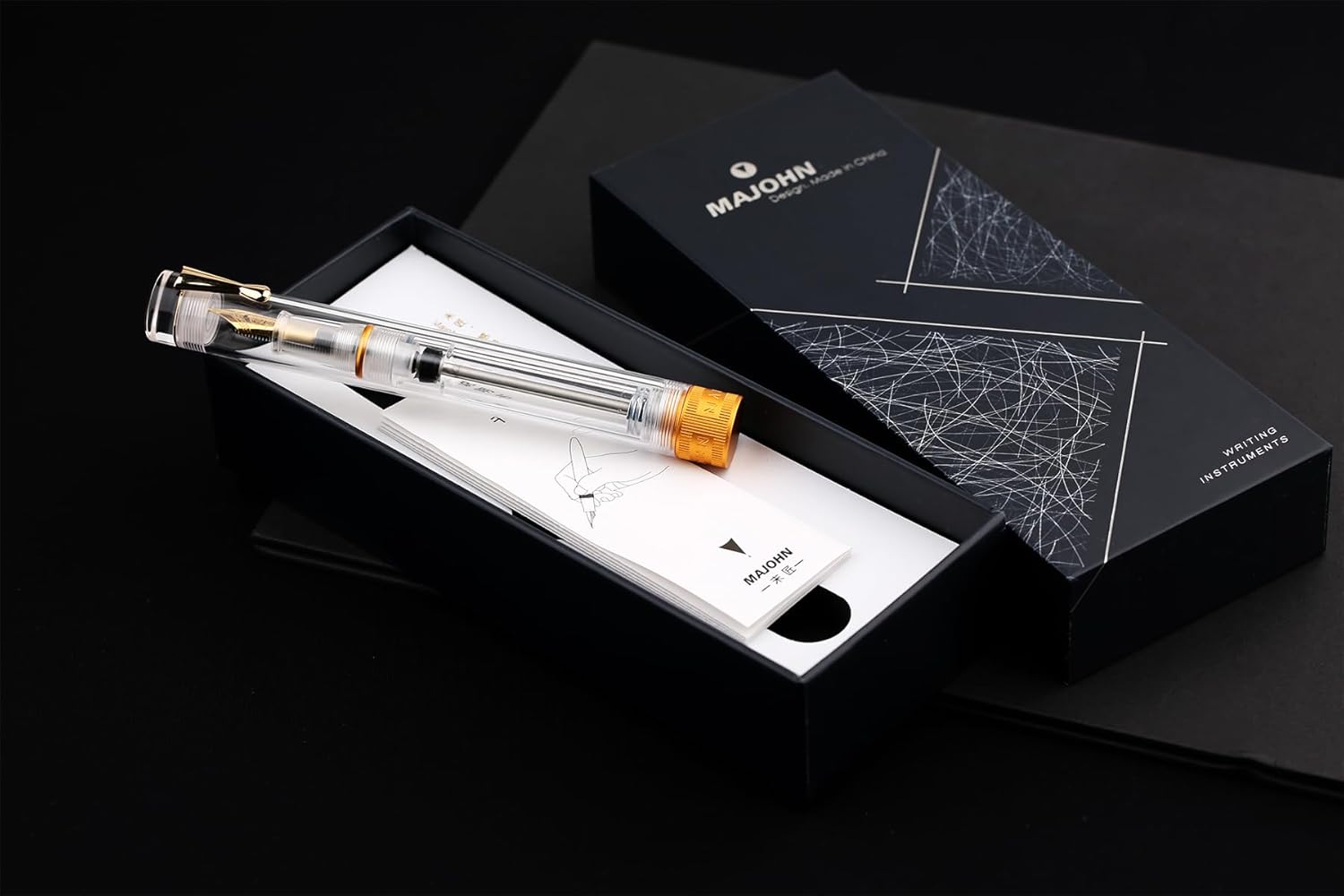 Moonman Majohn V1 Vacuum Filling Fountain Pen Extra Fine Nib, Transparent Acrylic Demonstration Writing Gift Pen with Box (Golden Clip)