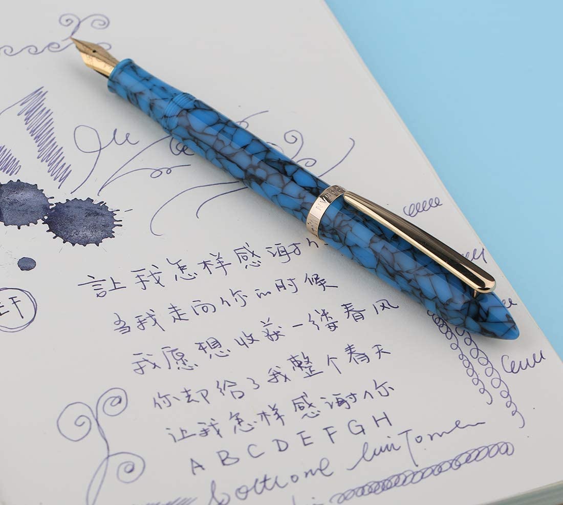 Moonman S1 Acrylic Celluloid Fountain Pen Fine Nib with Ink Refills Converter Gift Pen Set - Blue