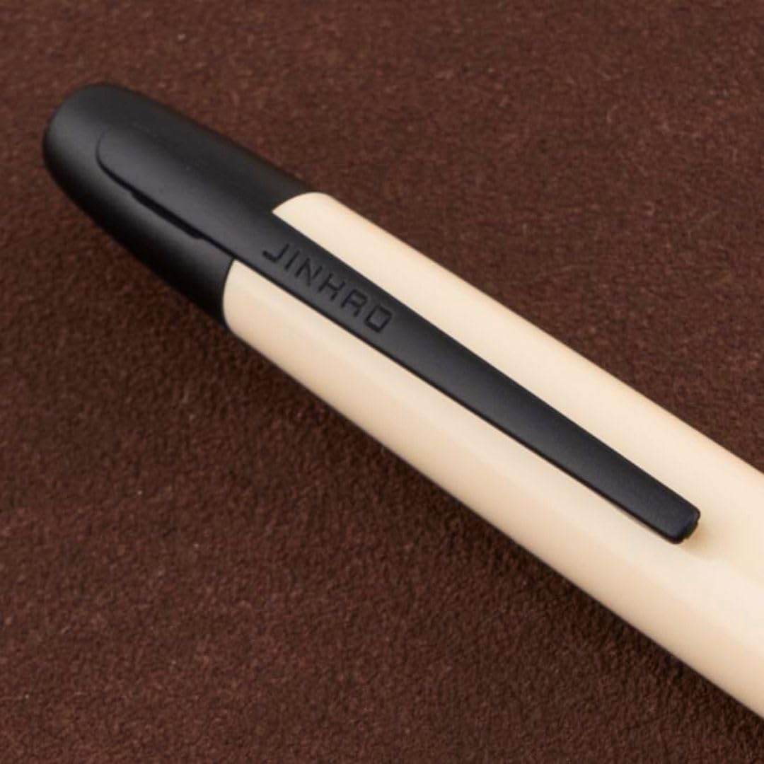 Jinhao 20 Press Retractable Fountain Pen – Ivory White Colors – Plastic Body (Black clip) -Fine & Extra Fine Nib with Converter –Smooth Writing Daily Pen (No Ink Included)