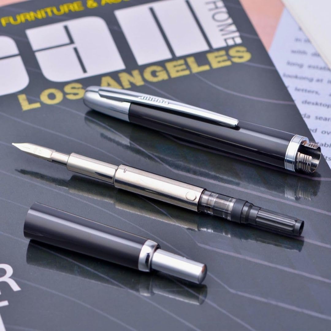 Jinhao 20 Press Retractable Fountain Pen –Black Colors –Plastic Body(Silver Clip) –  Fine & Extra Fine Nib with Converter –  Smooth Writing Daily Pen (No Ink Included)