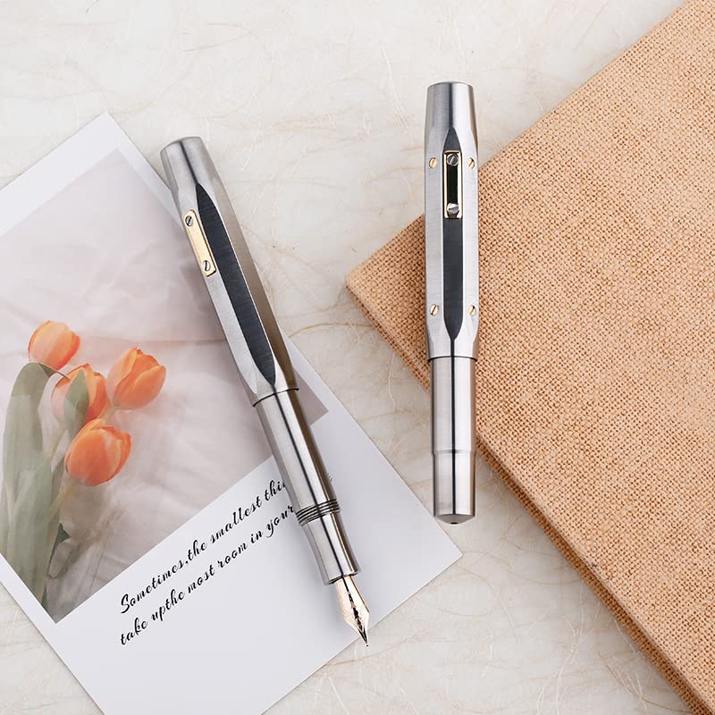 Moonman RS1 Titanium Alloy Fountain Pen Metal Octagon Ink Pen Schmidt Fine Nib Short Rivets Writing Gift Pen for Office Business