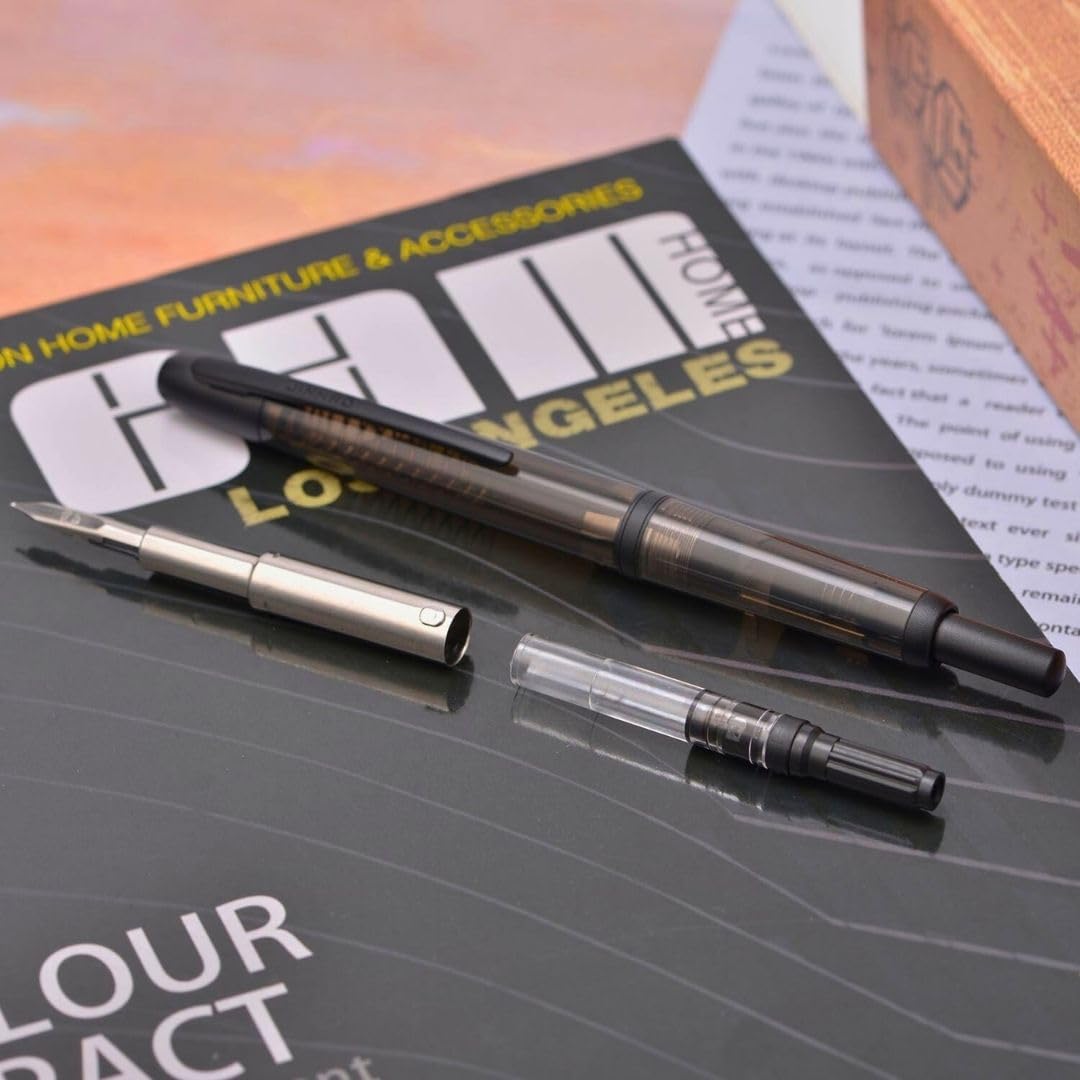 Jinhao 20 Press Retractable Fountain Pen – Transparent Black Colors –  Plastic Body (Black clip) -Fine & Extra Fine Nib with Converter – Smooth Writing Daily Pen (No Ink Included)