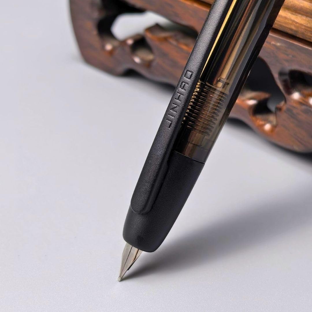 Jinhao 20 Press Retractable Fountain Pen – Transparent Black Colors –  Plastic Body (Black clip) -Fine & Extra Fine Nib with Converter – Smooth Writing Daily Pen (No Ink Included)