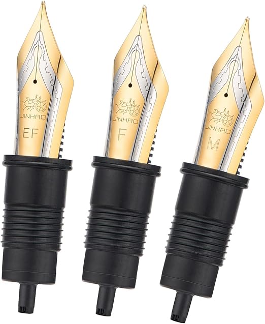 Set of 3 Jinhao X159 and 9019 Fountain Pen Replacement Nib Parts (EF, F and M) Gold Trim