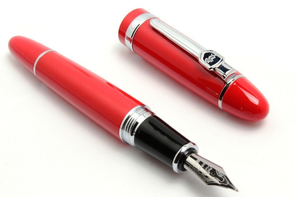 Jinhao 159 Heavyweight Signature Fountain Pen – Shiny Red with Silver Trims, Streamlined Design, Medium Nib & Ink Converter