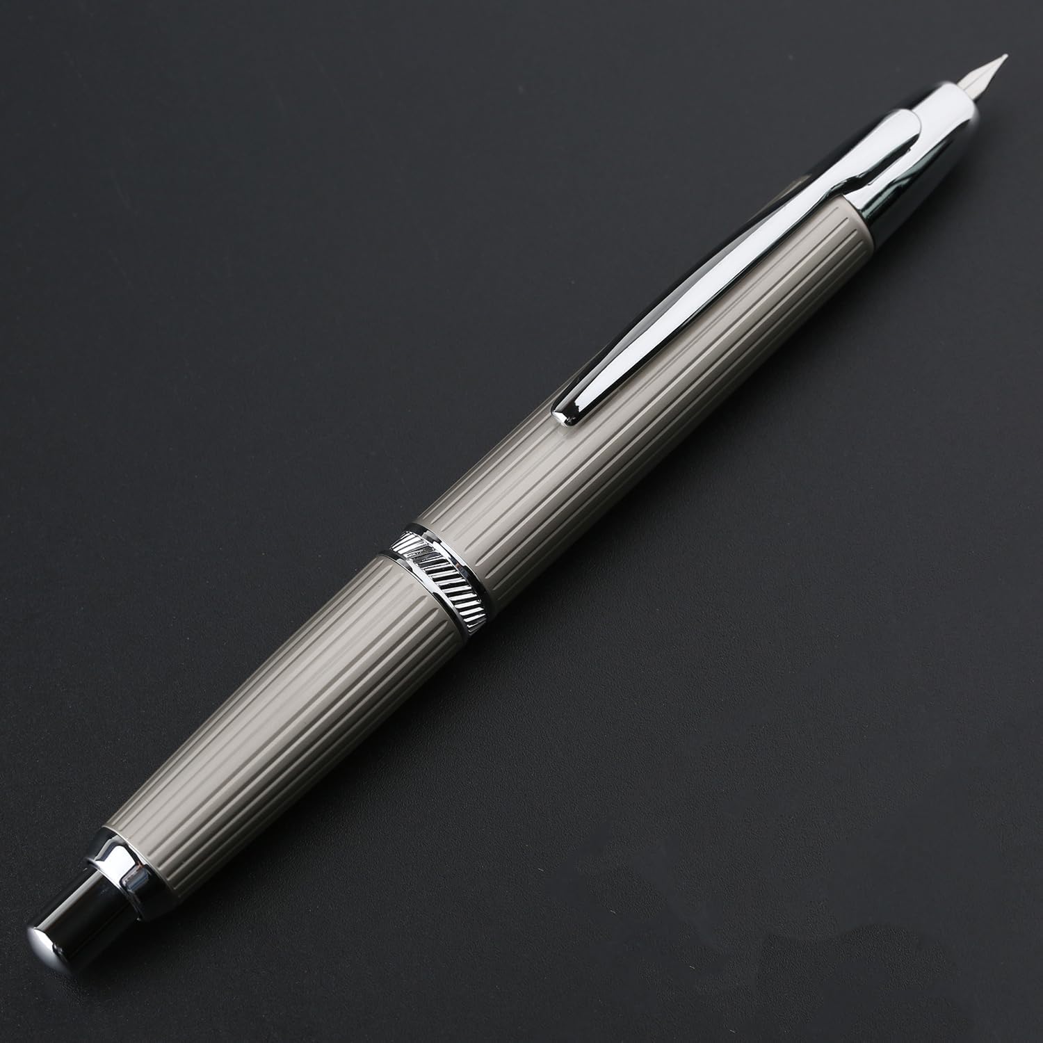 Moonman A1 Retractable Fountain Pen with Box, Press Extra Fine Nib Metal White Stripe Ink Pen with Converter Writing Set (With Clip Version)