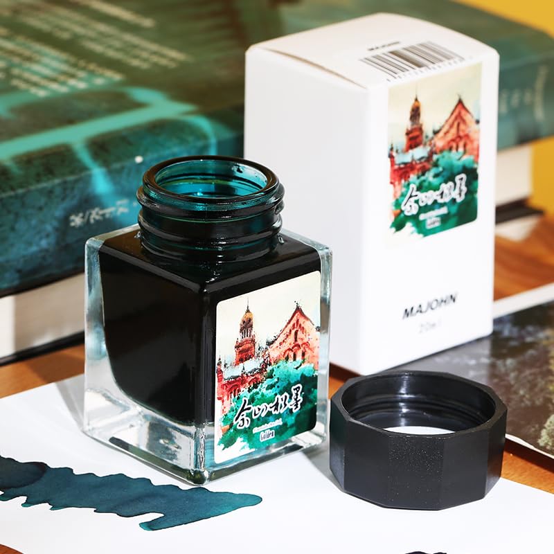 Moonman Magic City Dark Emerald Green Gold Powder Shimmer Fountain Pen Ink – Sheshan Park, 20ml Bottled Ink for Calligraphy, Journaling & Creative Writing