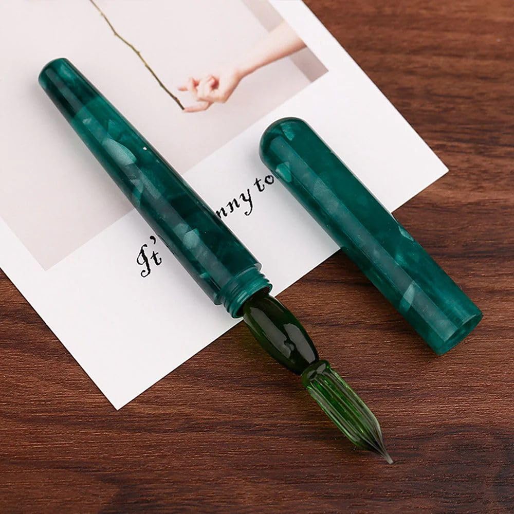 Moonman N10 Glass Dip Pen – Forest Green Acrylic Body with Handcrafted Glass Nib, 0.6–0.8mm, for Writing, Calligraphy & Drawing