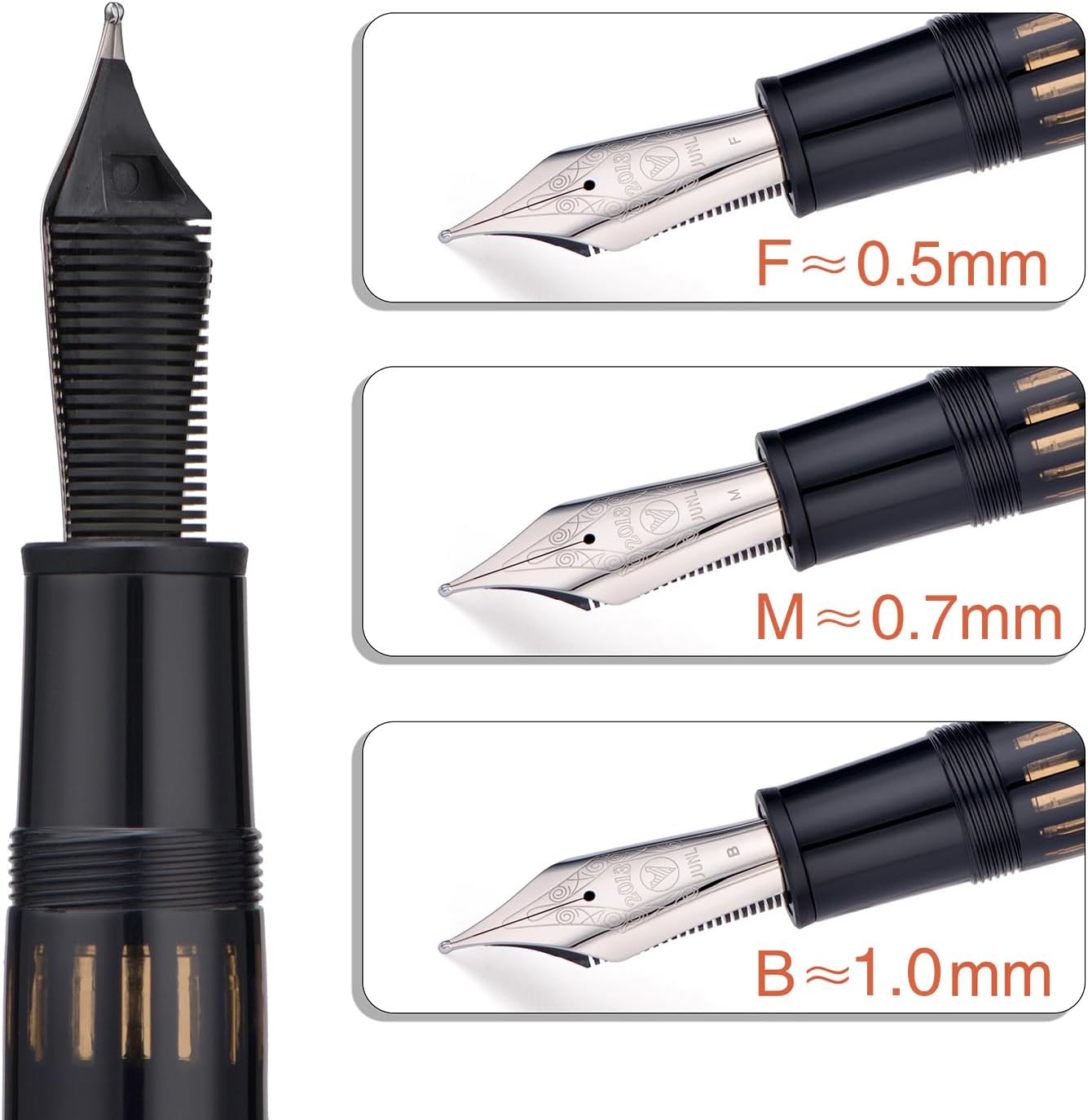 WingSung Junlai 930 Acrylic Fountain Pen – Flat Top Design with Piston Filling System, Size #9 Iridium Nib in Fine, Medium & Broad – Piano Black Fence Ink Tank with Silver Trim (No Ink)