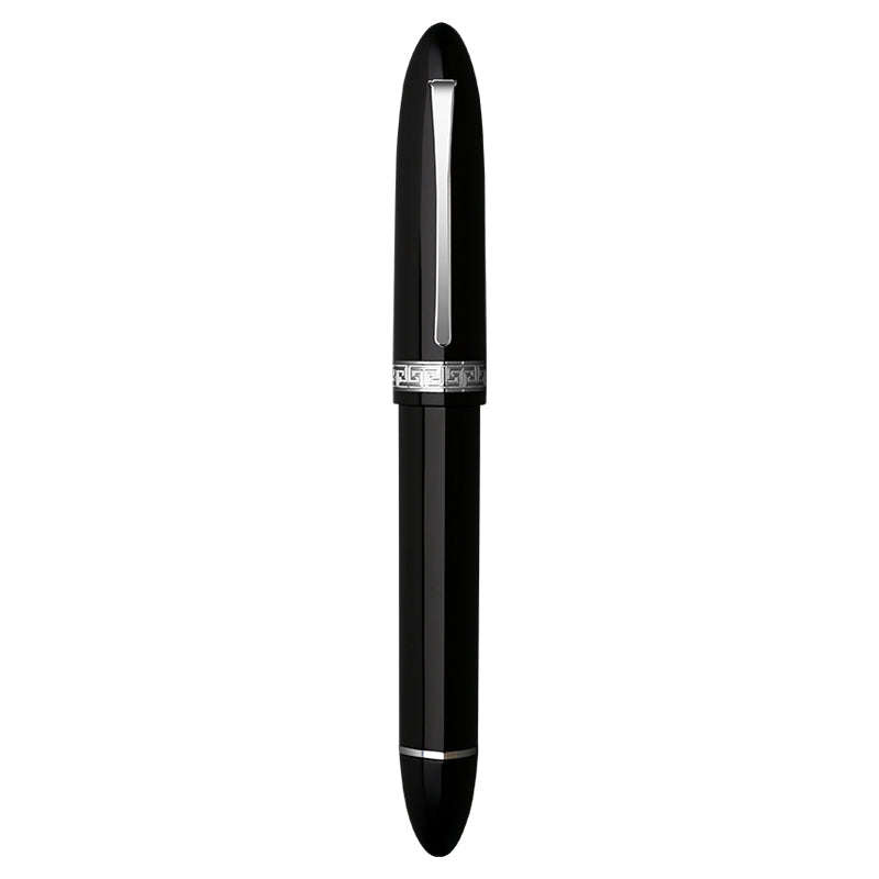 Moonman V60 Triangular Piston Fountain Pen – Ergonomic Fine Writing Instrument with Resin Body And Gift Box (Black With Silver Trim & Clip)
