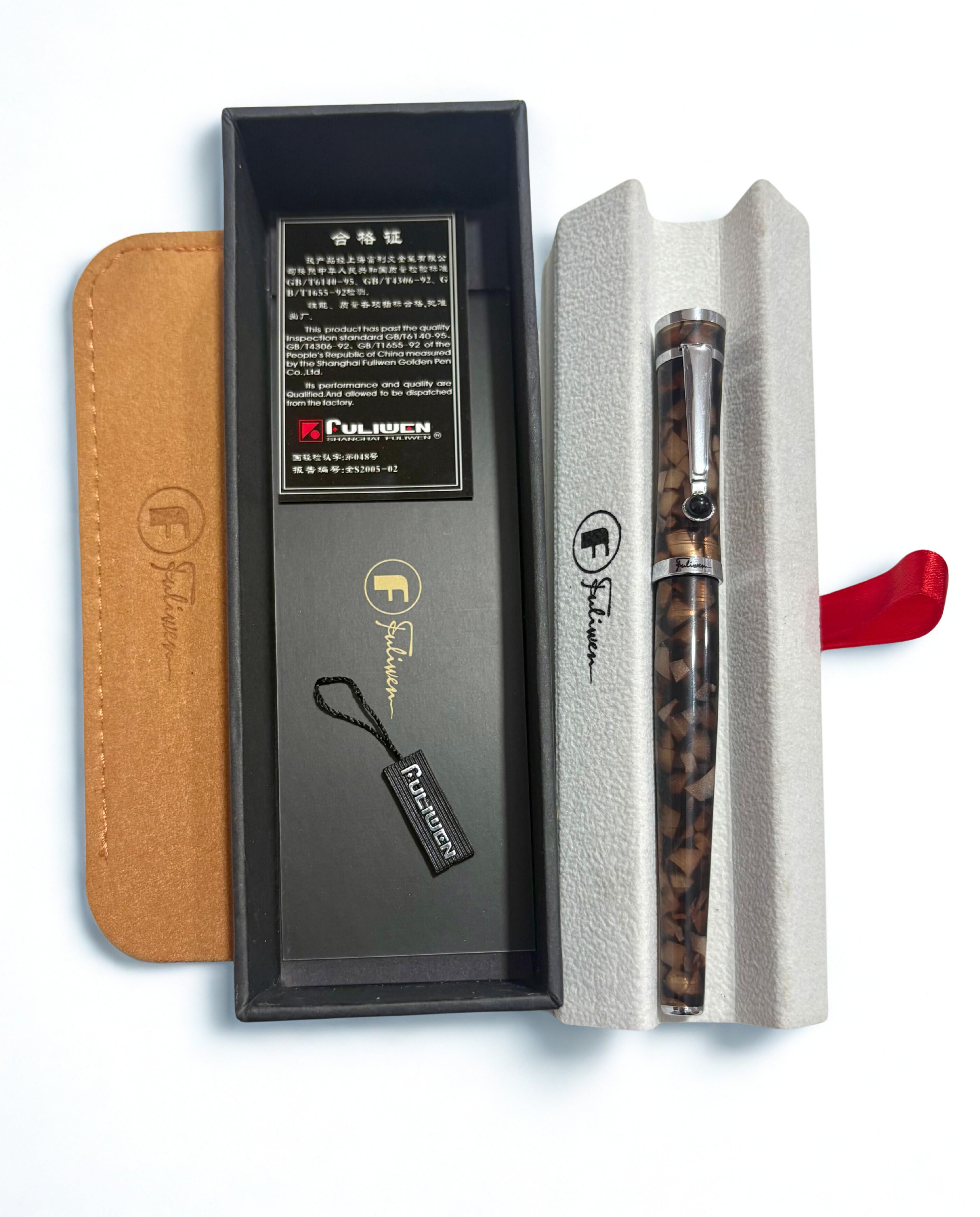 Fuliwen 2307 Resin Fountain Pen – Marble Body, Silver Trim, Smooth M Nib, Converter System