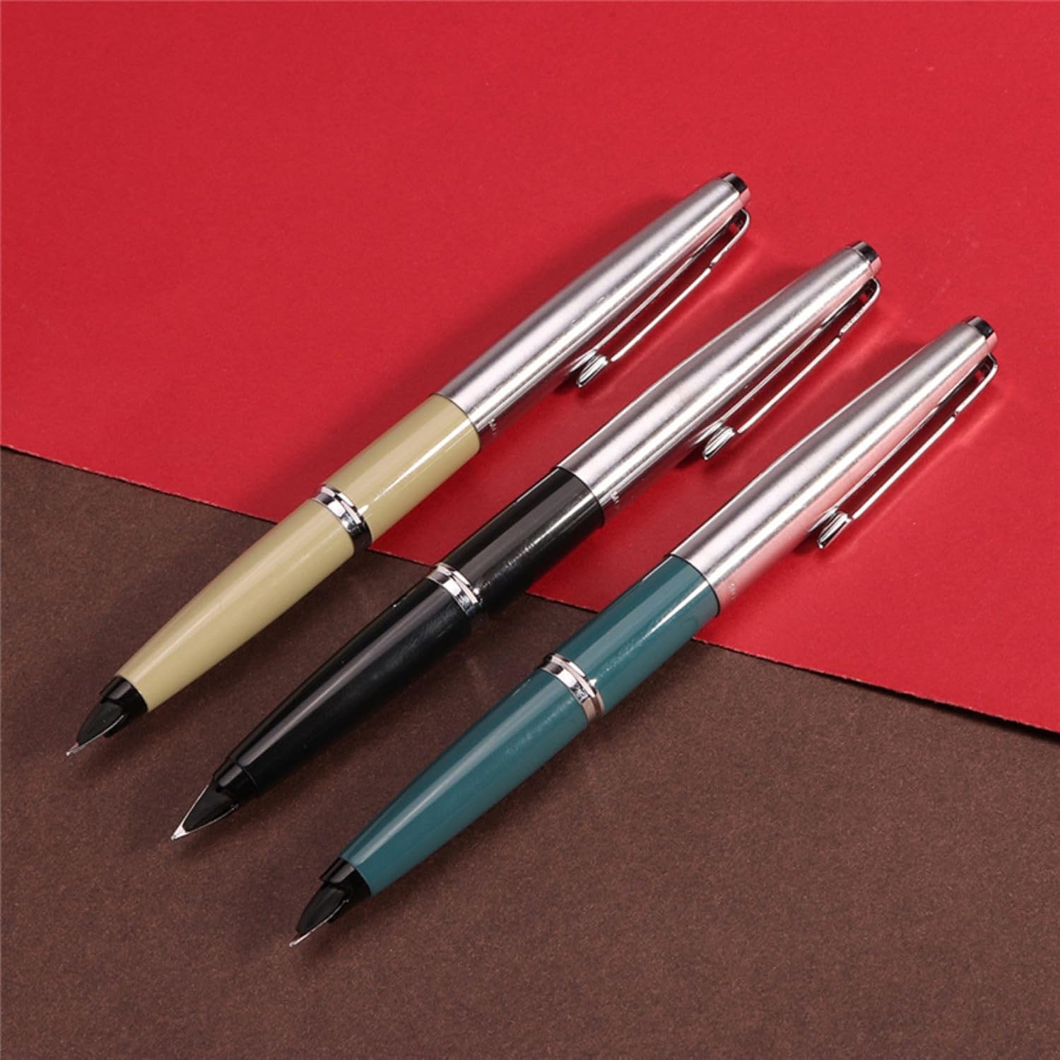 Moonman 80 Half Vintage Fountain Pen – Fine Iridium Nib, Green Barrel with Metal Cap, Semi-Demonstrator Design