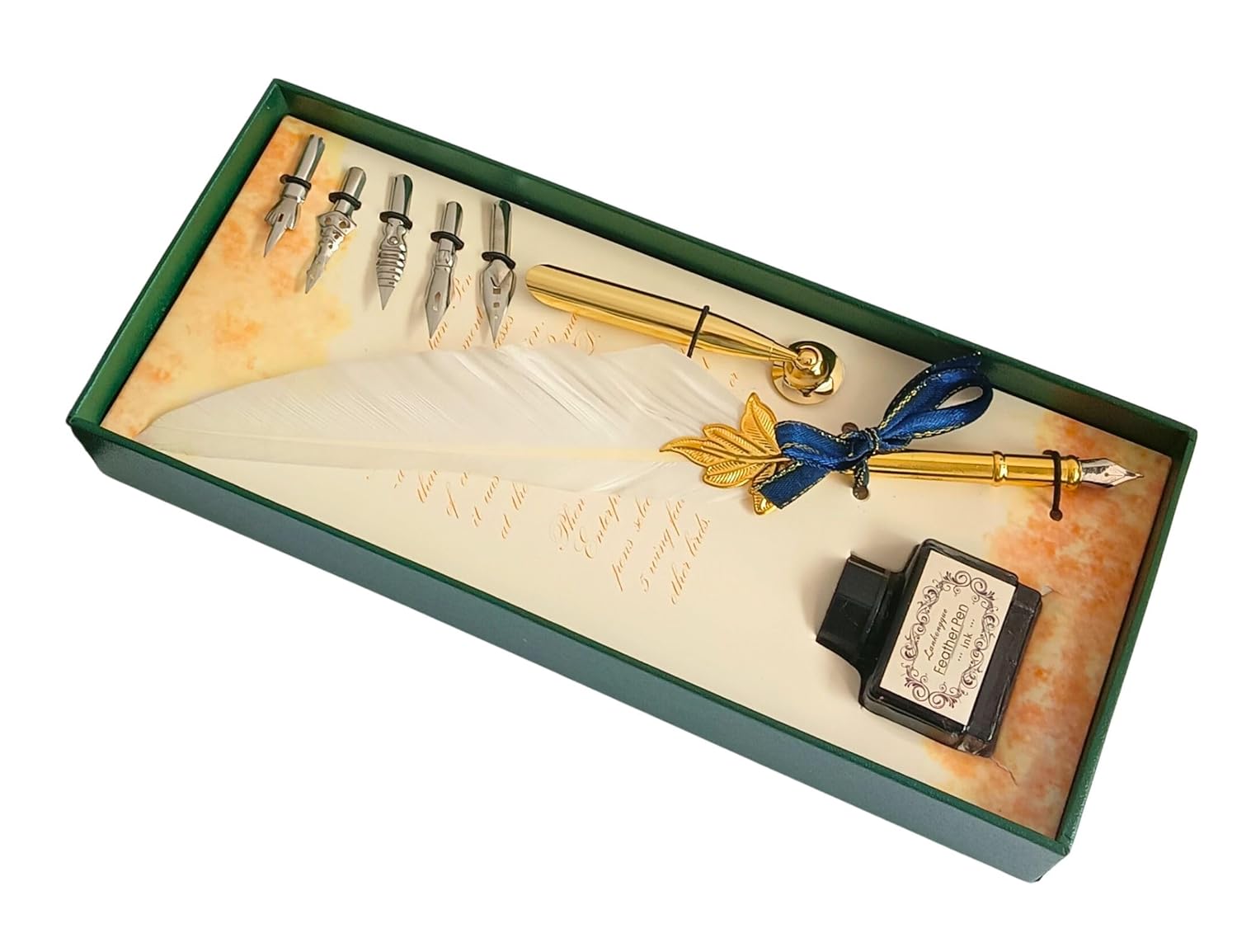 Feather Quill Pen and Ink Set – Antique Calligraphy Dip Pen with 5 Extra Nibs, Vintage Writing & Calligraphy Set