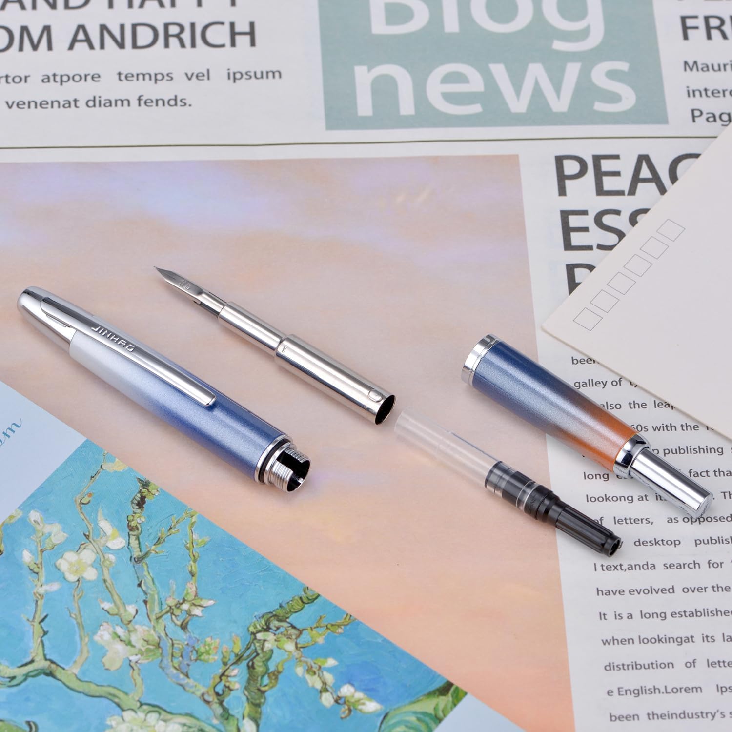 Jinhao 10 Capless Fountain Pen with Box, Retractable Fine Nib with Converter Set, Metal Body, Silver Clip Version