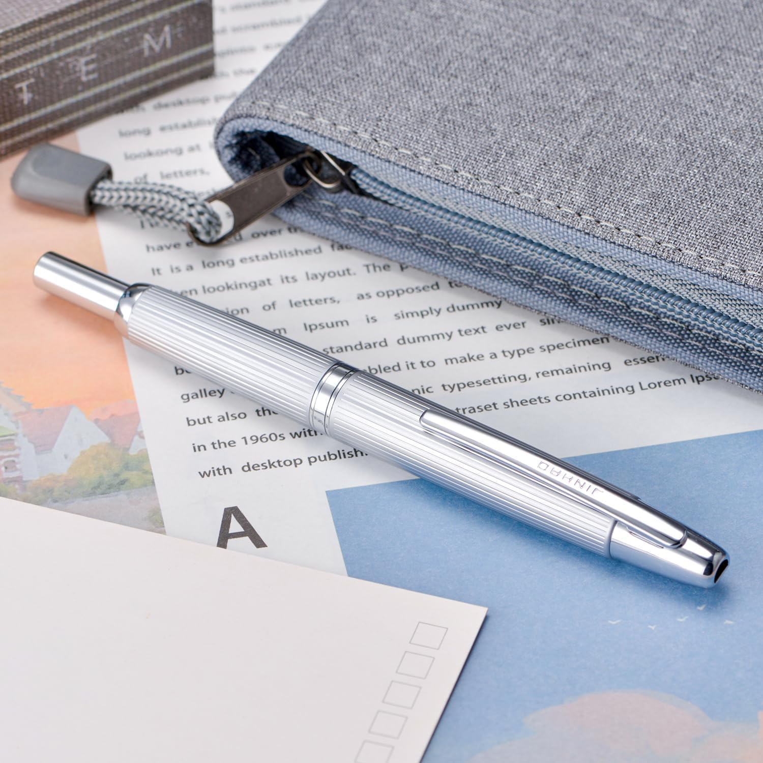 Jinhao 10 Capless Fountain Pen with Box, Retractable Fine Nib with Converter Set, Clip Version, Metal Body