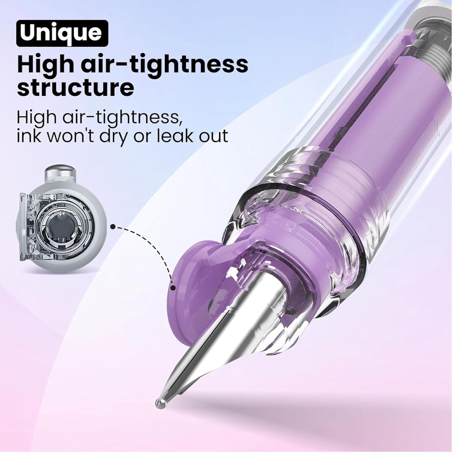 Dian Shi 1784 – Retractable Fountain Pen with 0.38mm Extra Fine Nib – Smooth Writing, 5 Blue Ink Refills (Lavender)