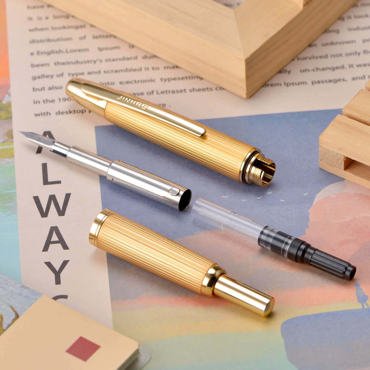 Jinhao 10 Capless Fountain Pen with Box, Retractable Fine Nib with Converter Set, Clip Version, Metal Body
