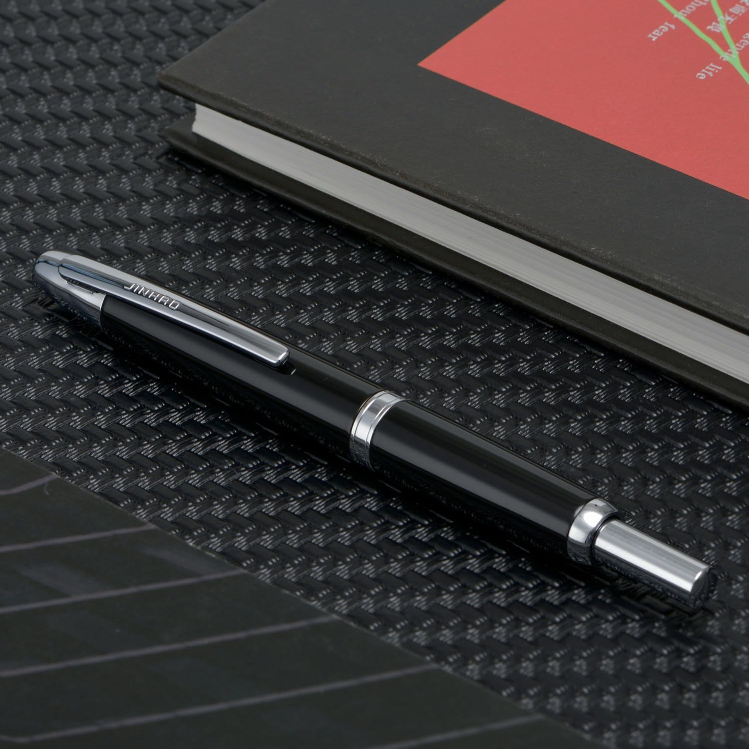 Jinhao 10 Capless Fountain Pen with Box,Retractable Fine Nib with Ink Converter Set (Silver Clip)