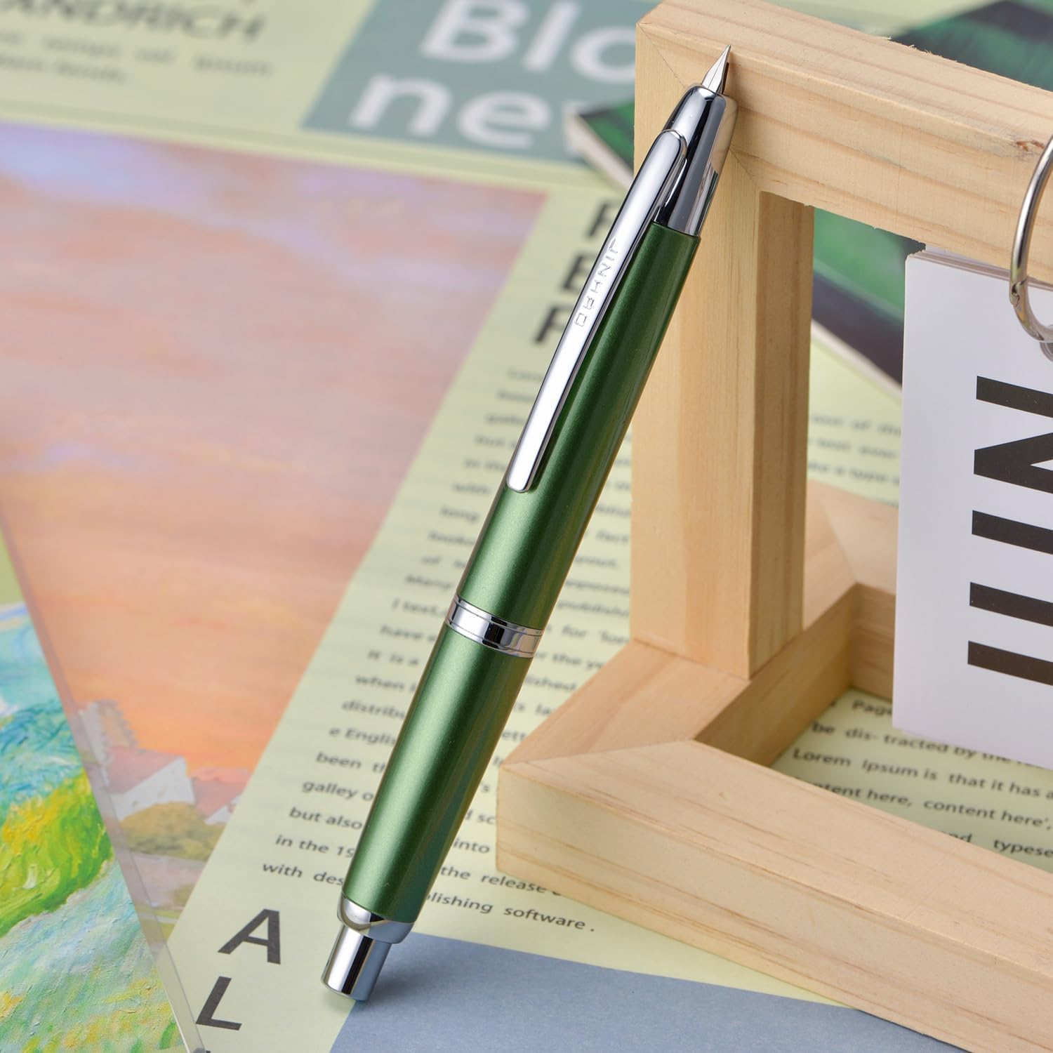 Jinhao 10 Capless Fountain Pen with Box,Retractable Fine Nib with Ink Converter Set (Silver Clip)