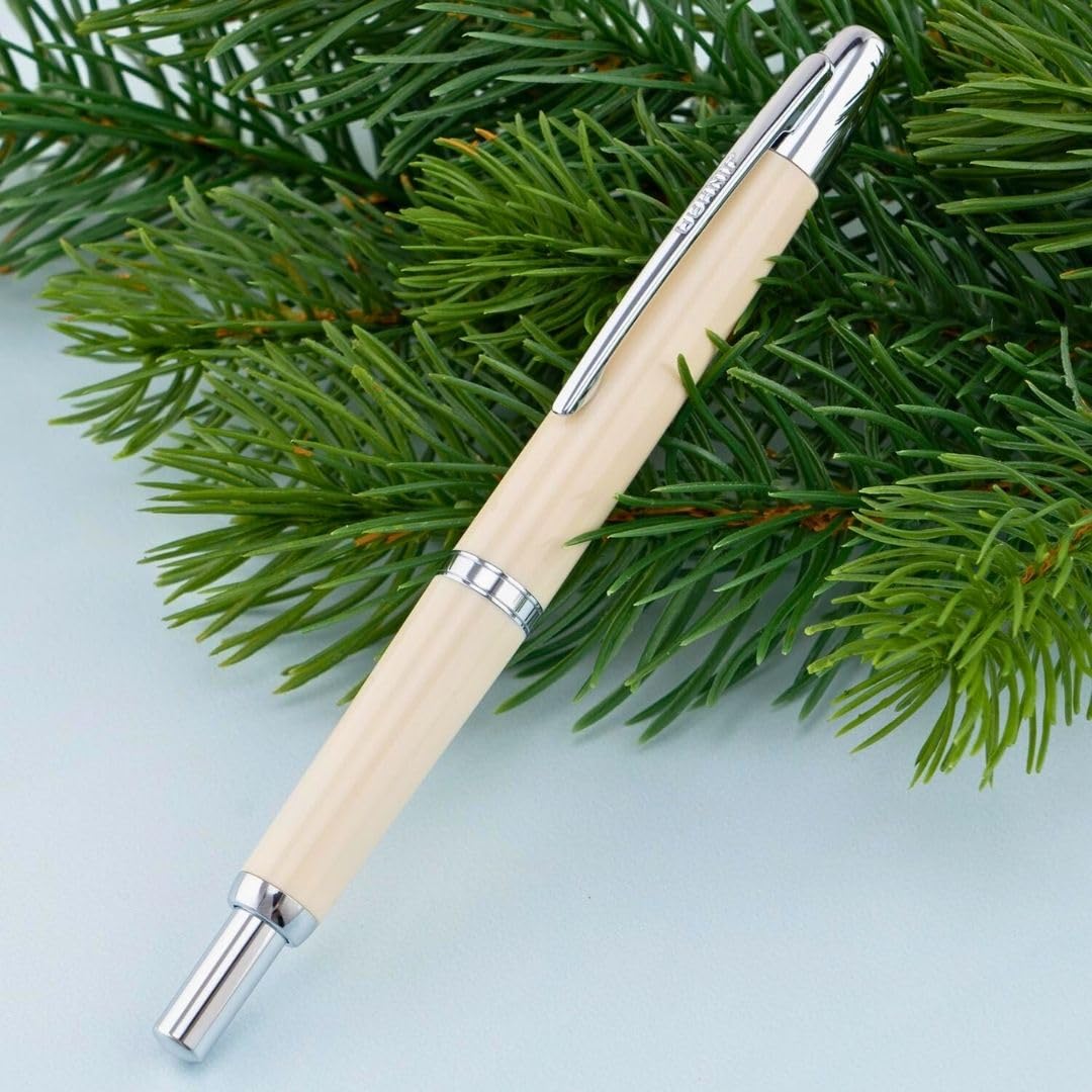 Jinhao 20 Press Retractable Fountain Pen –Ivory White Colors – Plastic Body(Silver Clip) –  Fine & Extra Fine Nib with Converter –Smooth Writing Daily Pen (No Ink Included)