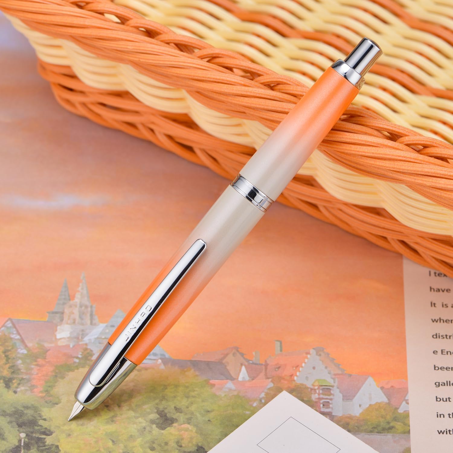 Jinhao 10 Capless Fountain Pen with Box, Retractable Fine Nib with Converter Set, Metal Body, Silver Clip Version