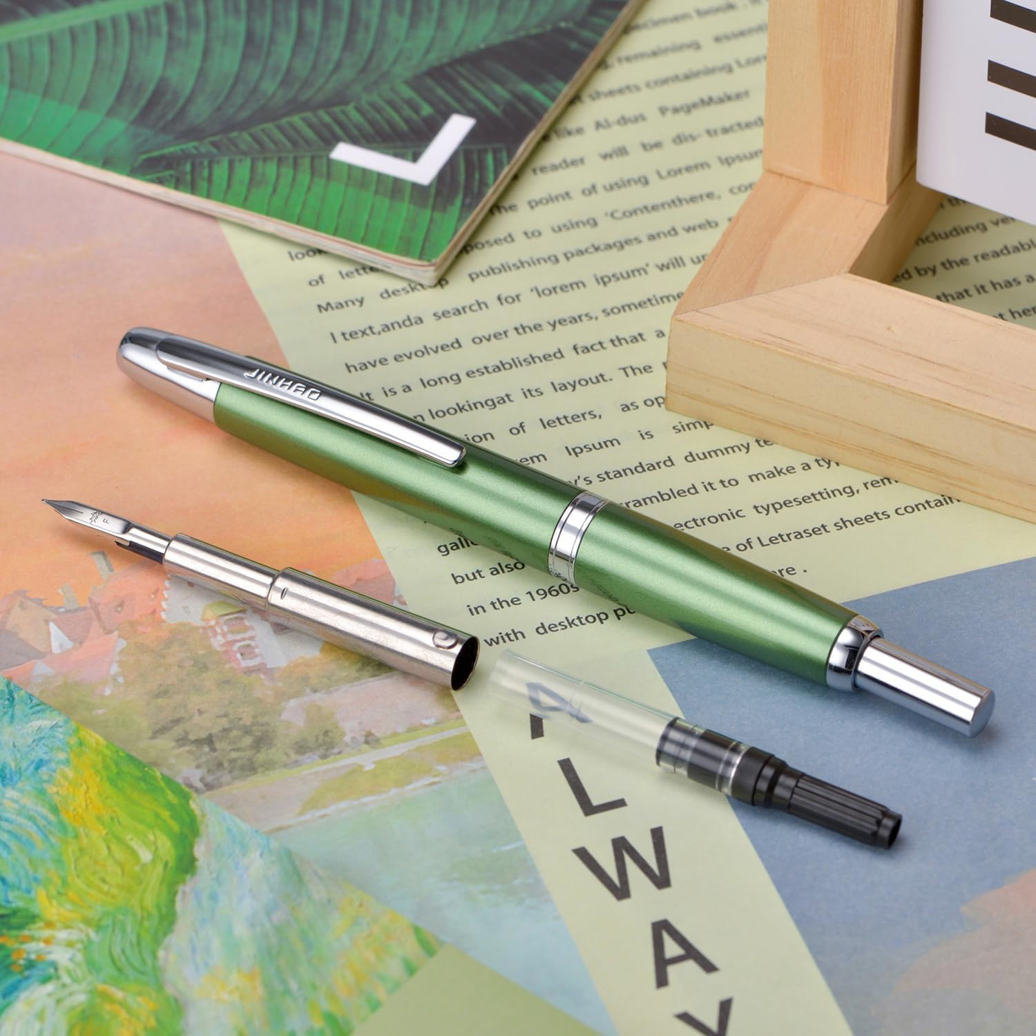 Jinhao 10 Capless Fountain Pen with Box,Retractable Fine Nib with Ink Converter Set (Silver Clip)