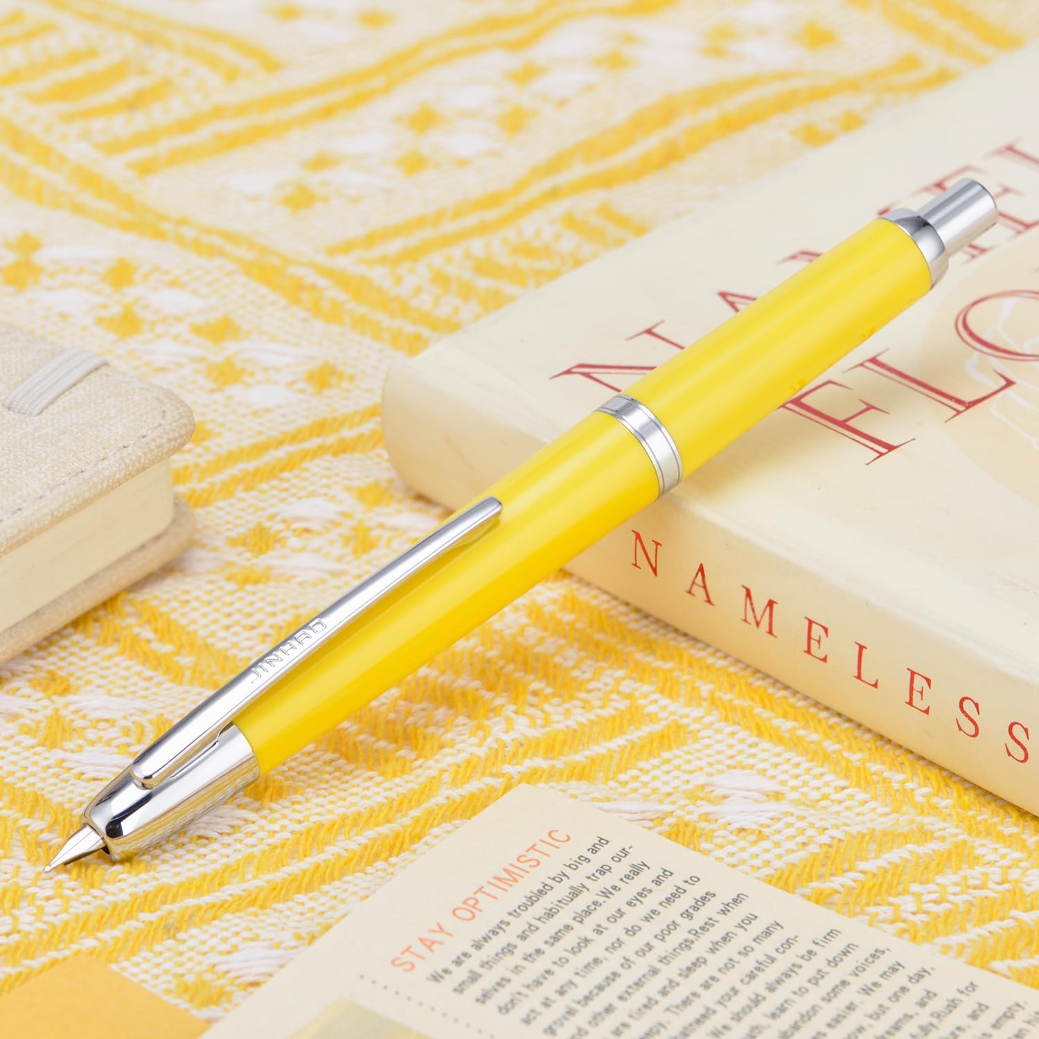 Jinhao 20 Press Retractable Fountain Pen – Lemon Yellow Colors – Plastic Body(Silver Clip) - Fine & Extra Fine Nib with Converter –Smooth Writing Daily Pen (No Ink Included)