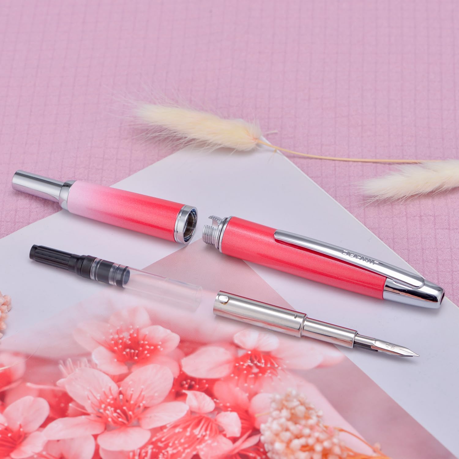 Jinhao 10 Capless Fountain Pen with Box, Retractable Fine Nib with Converter Set, Metal Body, Silver Clip Version