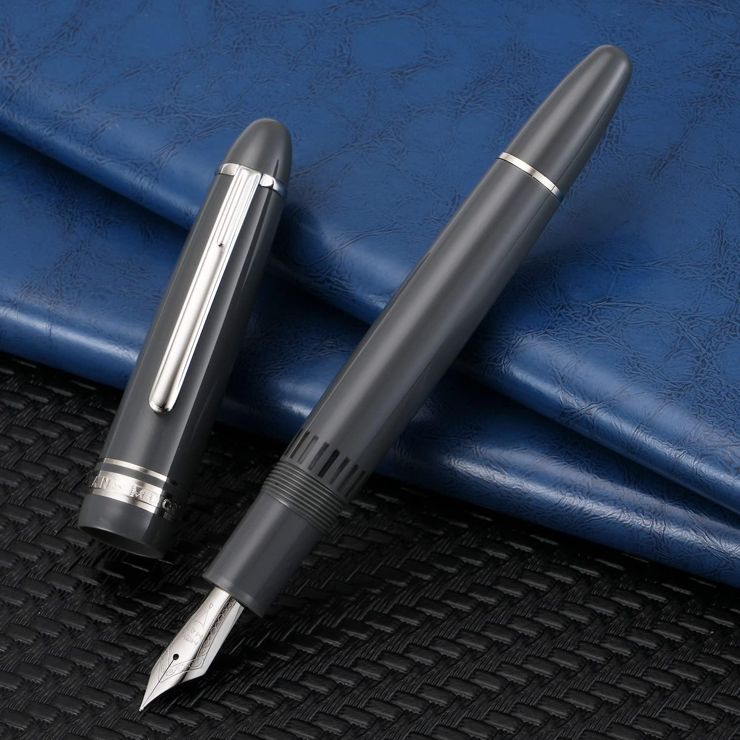 Moonman P136 Piston Fountain Pen –Grey Resin Body with Silver Clip, Extra Fine, Fine, Medium, Broad Nib Options, Comes with Gift Box