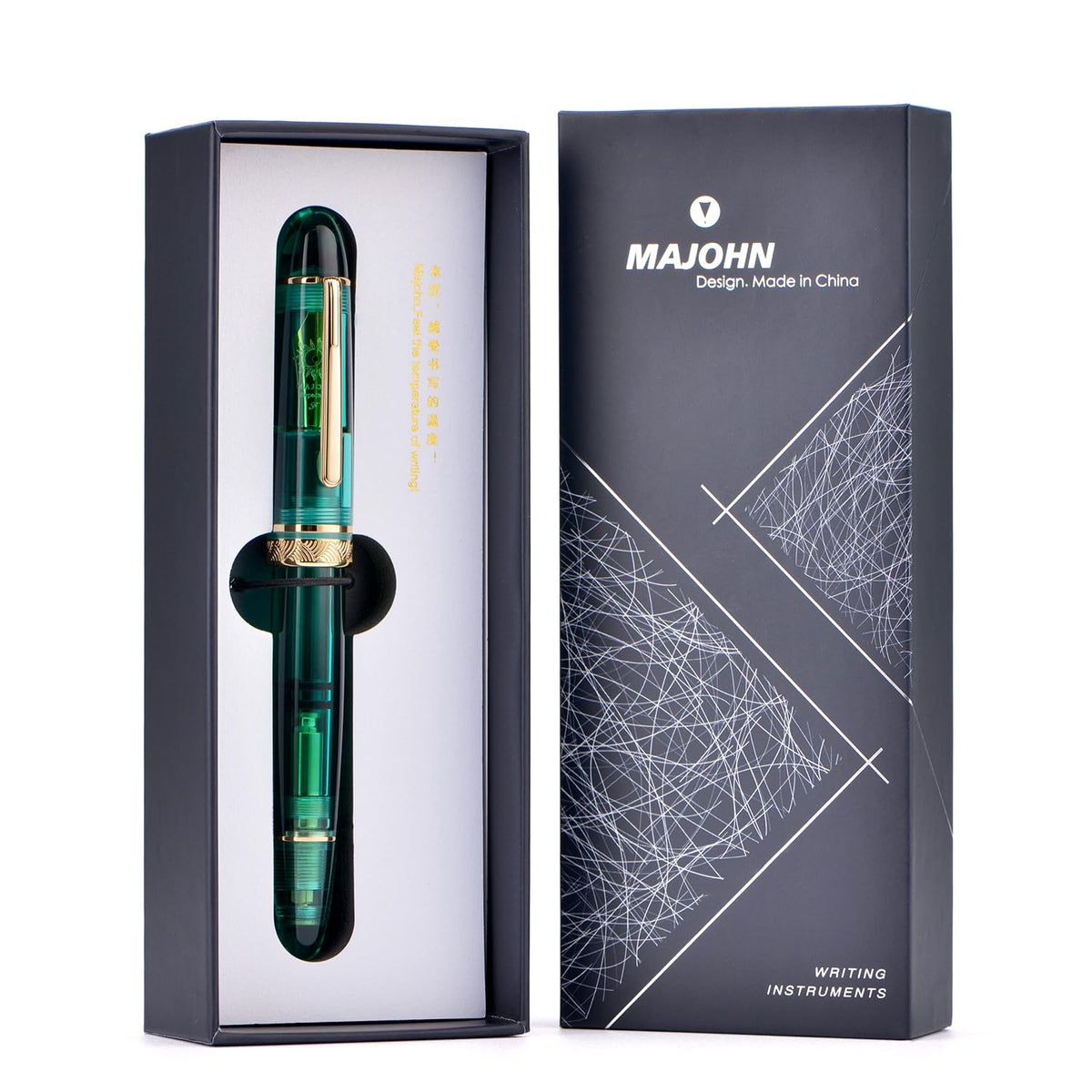 Moonman P140 Demonstrator Special Edition Fountain Pen – Transparent Green Resin, Size 8 Nib, Brass Piston Filling, Gold Trim