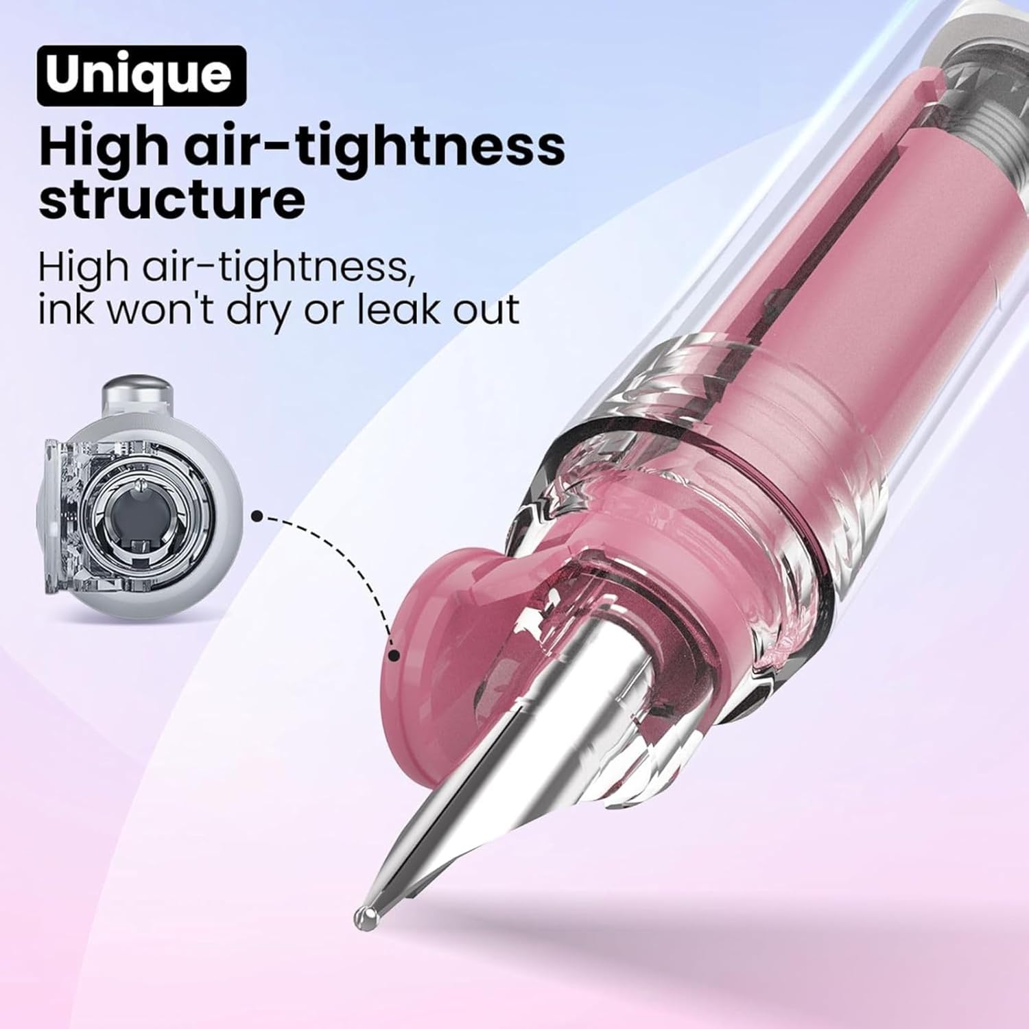 Dian Shi 1784 – Retractable Fountain Pen with 0.38mm Extra Fine Nib – Smooth Writing, 5 Blue Ink Refills (Light Pink)