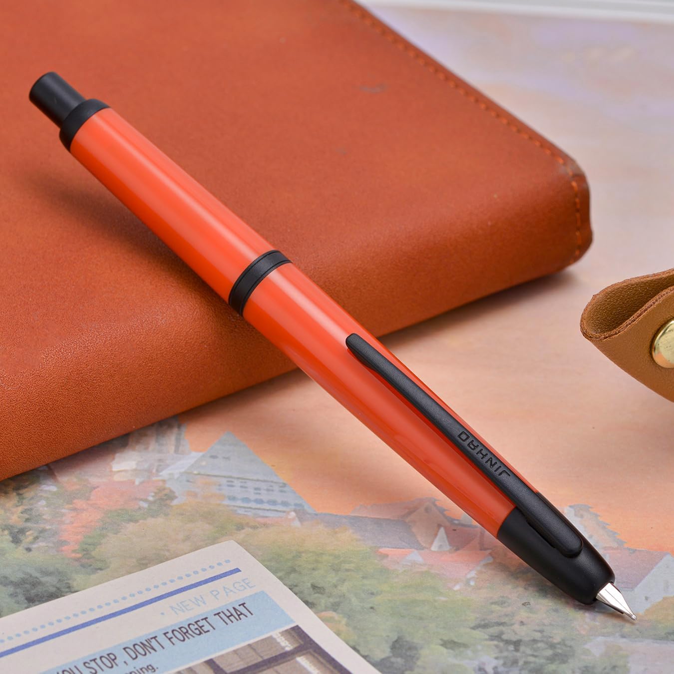Jinhao 20 Retractable Fountain Pen – Summer Orange- Black clip with Fine Nib with Converter – Smooth Writing Daily Pen