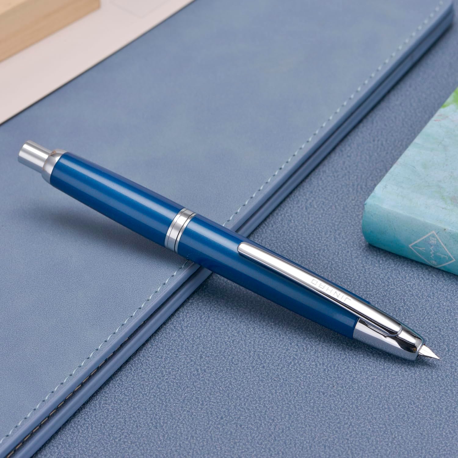 Jinhao 10 Capless Fountain Pen with Box,Retractable Fine Nib with Ink Converter Set (Silver Clip)