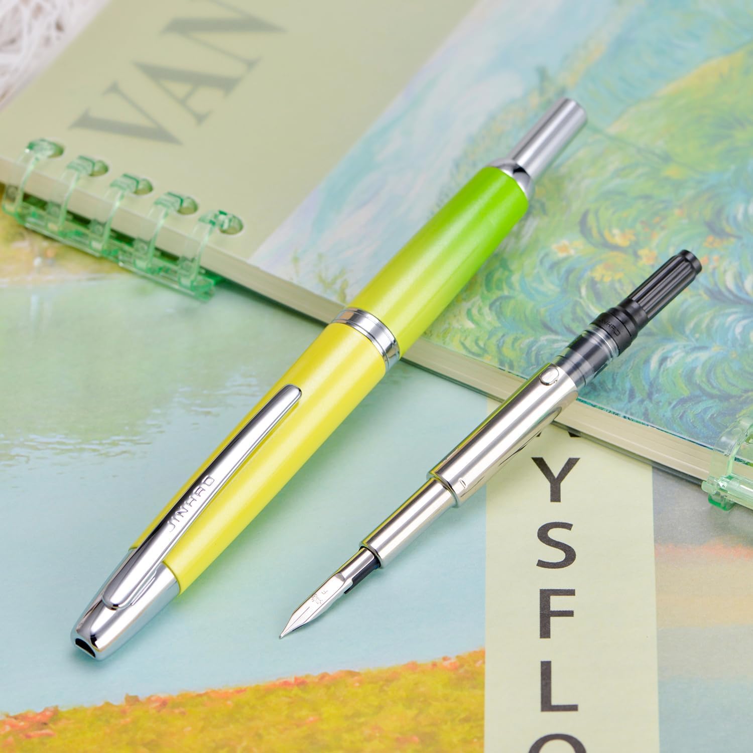 Jinhao 10 Capless Fountain Pen with Box, Retractable Fine Nib with Converter Set, Metal Body, Silver Clip Version