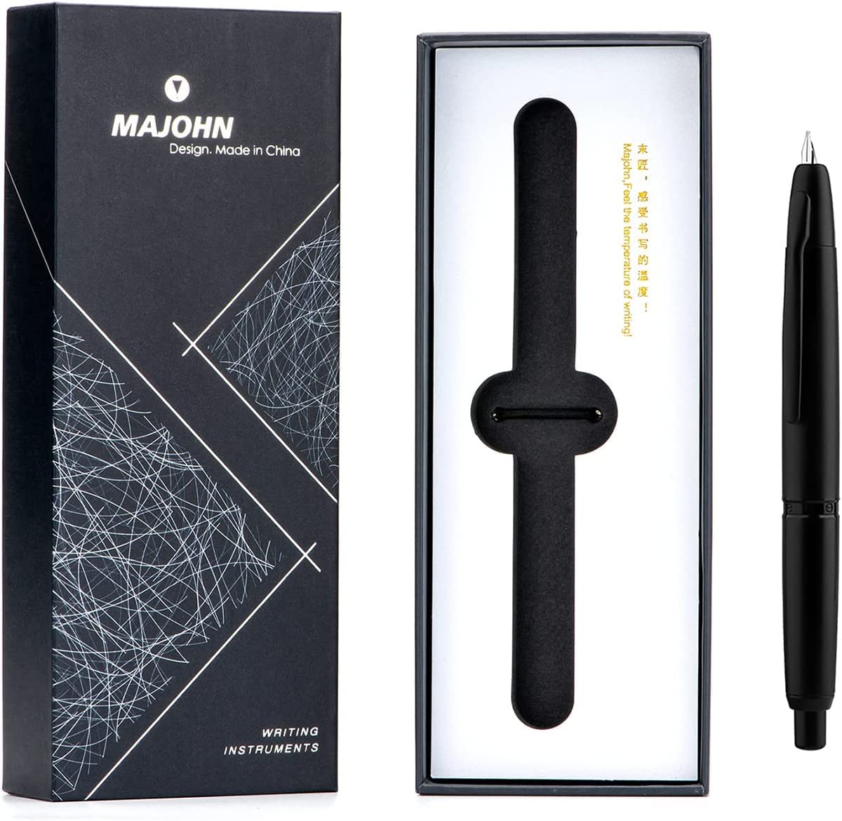 Moonman A1 Press Fountain Pen – Retractable Extra Fine Nib Metal Matte Black Ink Pen with Converter & Gift Box