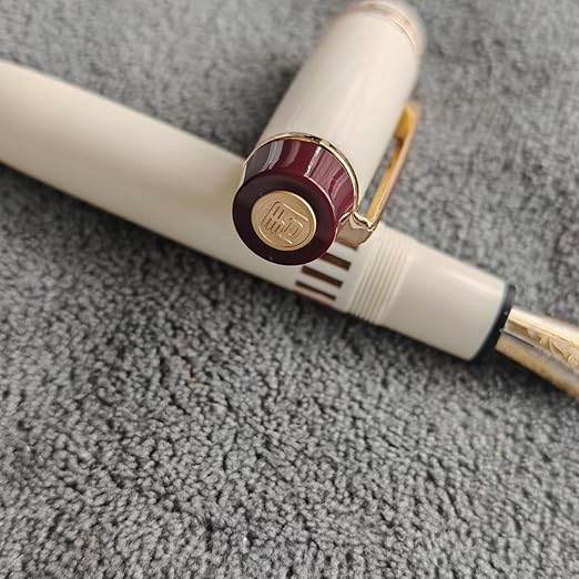 Wing Sung Junlai 630 Flat Top Acrylic Fountain Pen, Gold Trim, Piston Filling System ,Ivory White