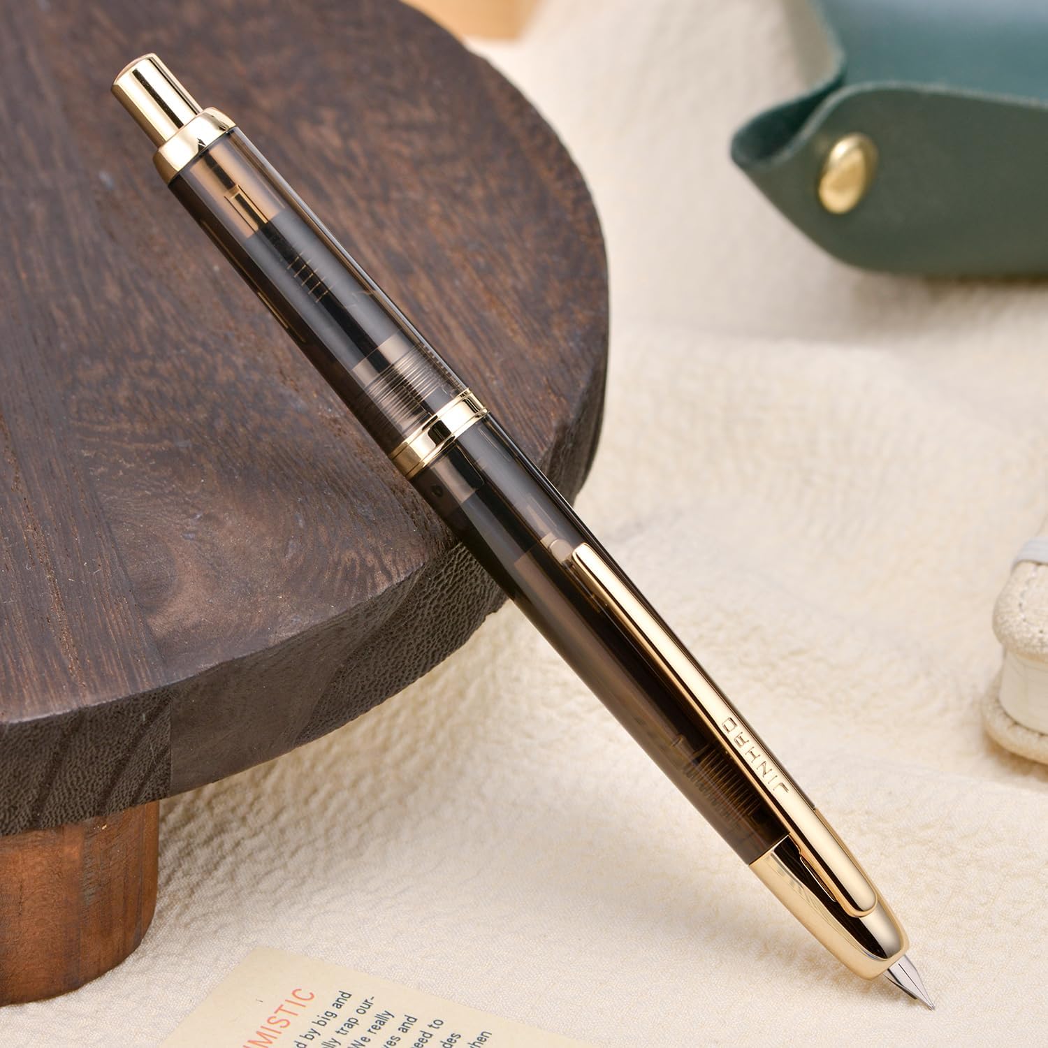 Jinhao 20 Press Retractable Fountain Pen – Transparent Black Colors – Plastic Body (Golden clip) -  Fine & Extra Fine Nib with Converter – Smooth Writing Daily Pen (No Ink Included)