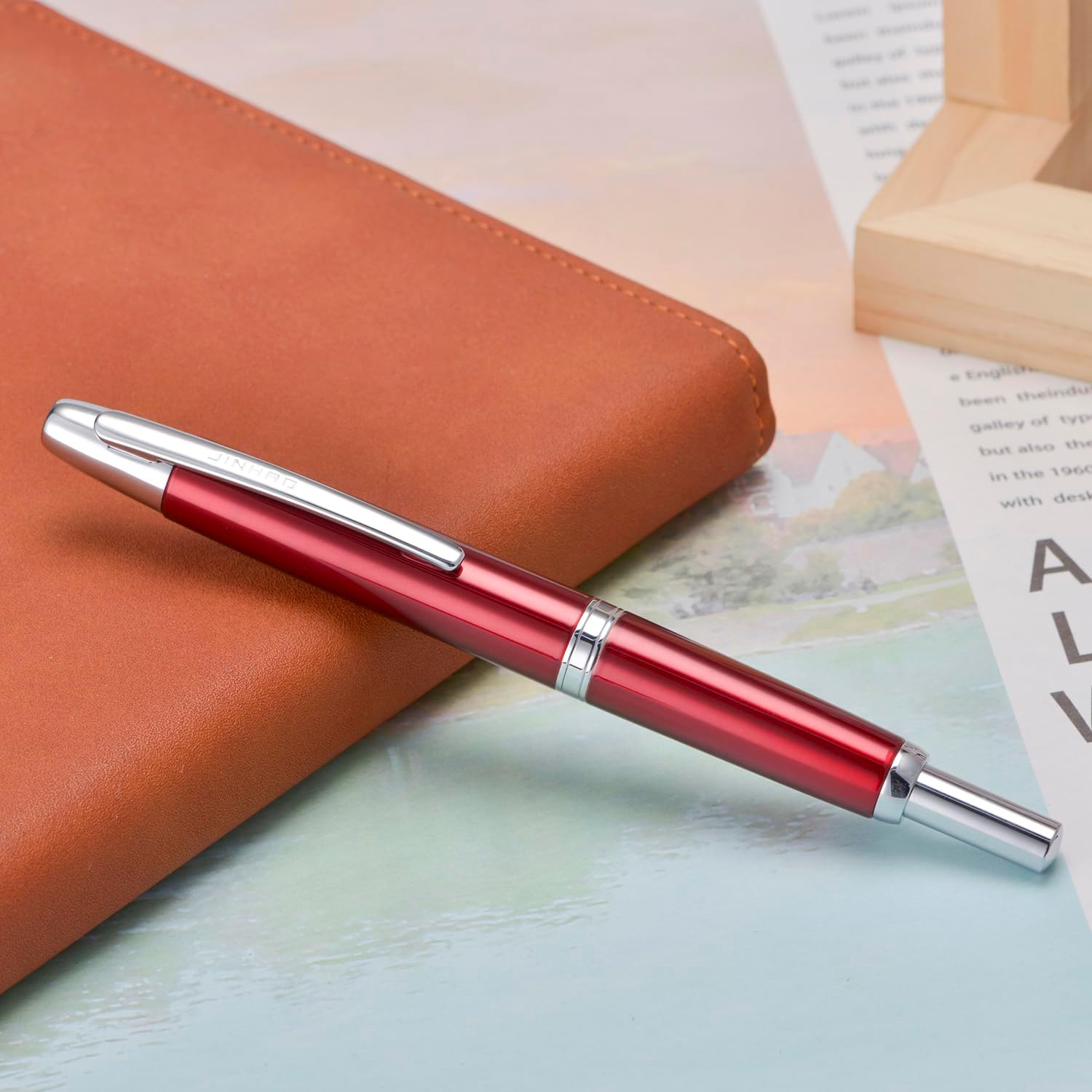 Jinhao 10 Capless Fountain Pen with Box,Retractable Fine Nib with Ink Converter Set (Silver Clip)