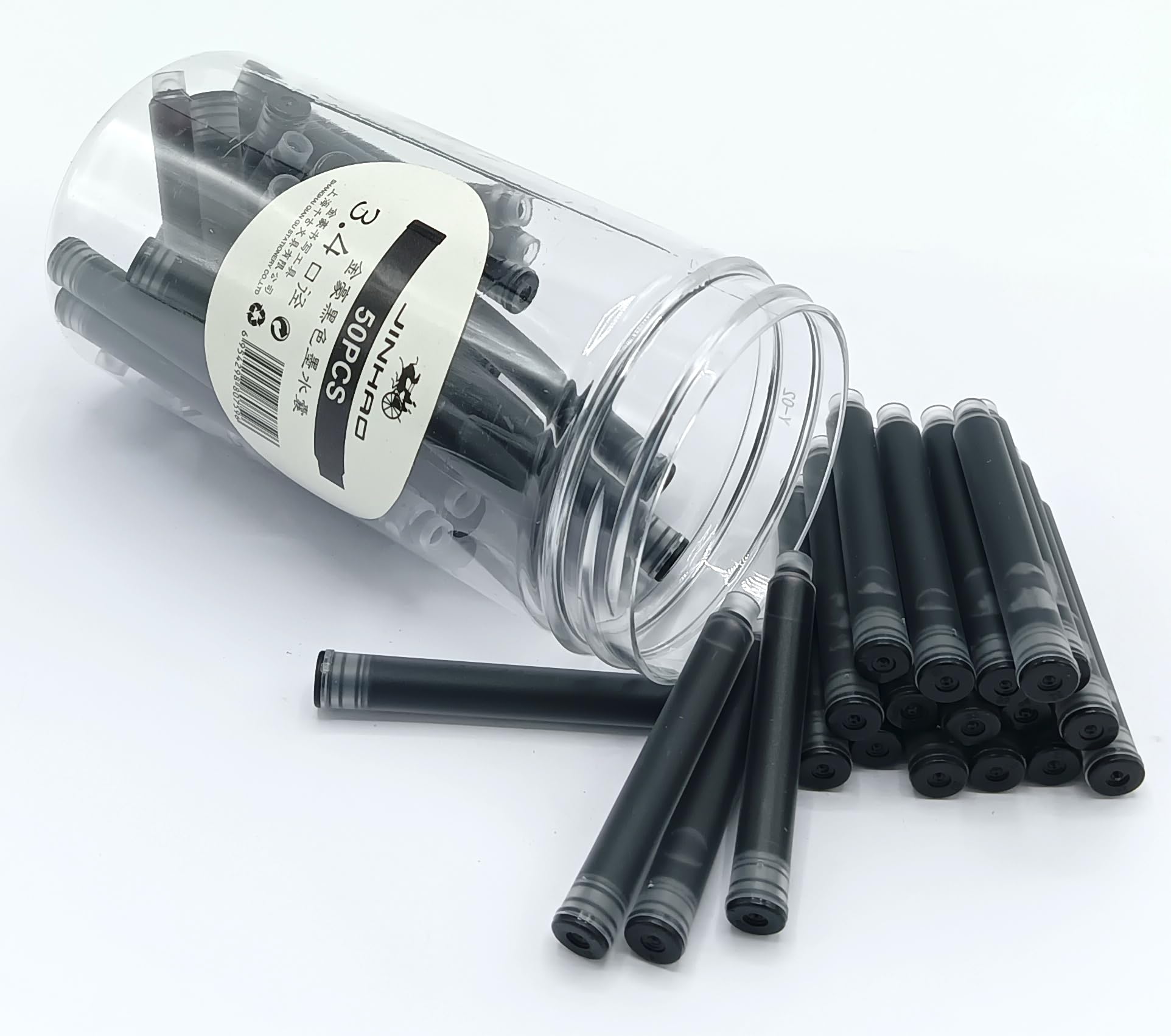 Jinhao Ink Cartridges Refills, Disposable and Universal – 3.4mm Bore Diameter 50Pcs Ink Cartridges Jar for School, Student, and Office (Black)