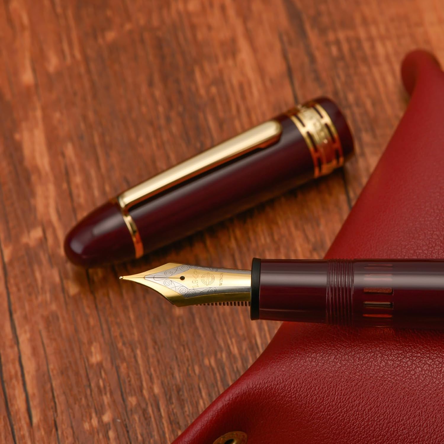 Wing Sung 630 Resin Fountain Pen – Fine Nib (#8), Piston Filling System With Transparent Fence Ink Tank, Indigo Blue / Piano Black / Wine Red (Gold Trim)