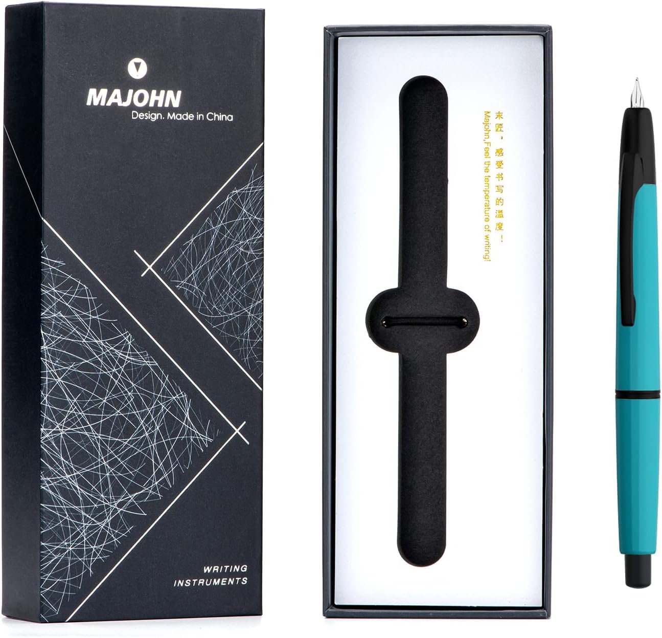Moonman A2 Retractable Fountain Pen – Extra Fine 0.38mm Nib, Peacock Blue Resin Body, Black Clip – With Converter & Gift Box