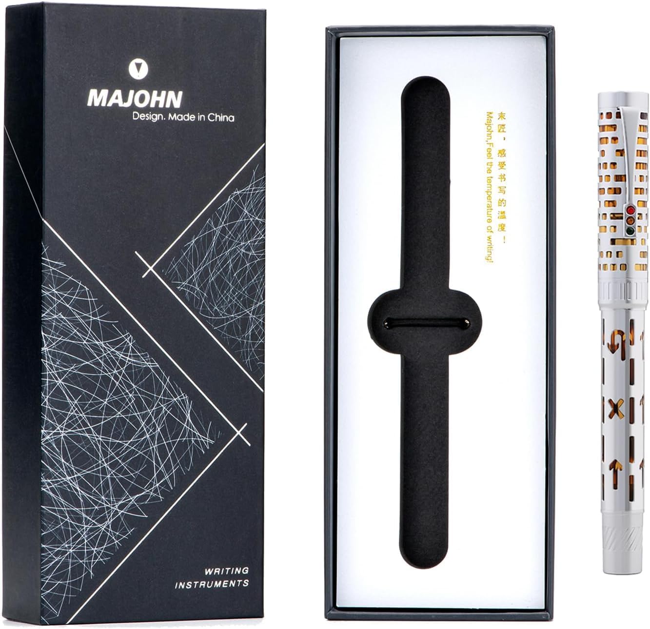 Moonman T6 City Lights Fountain Pen – Silver Skeleton Orange Acrylic Body, Extra Fine / Medium Nib, Piston Filling System