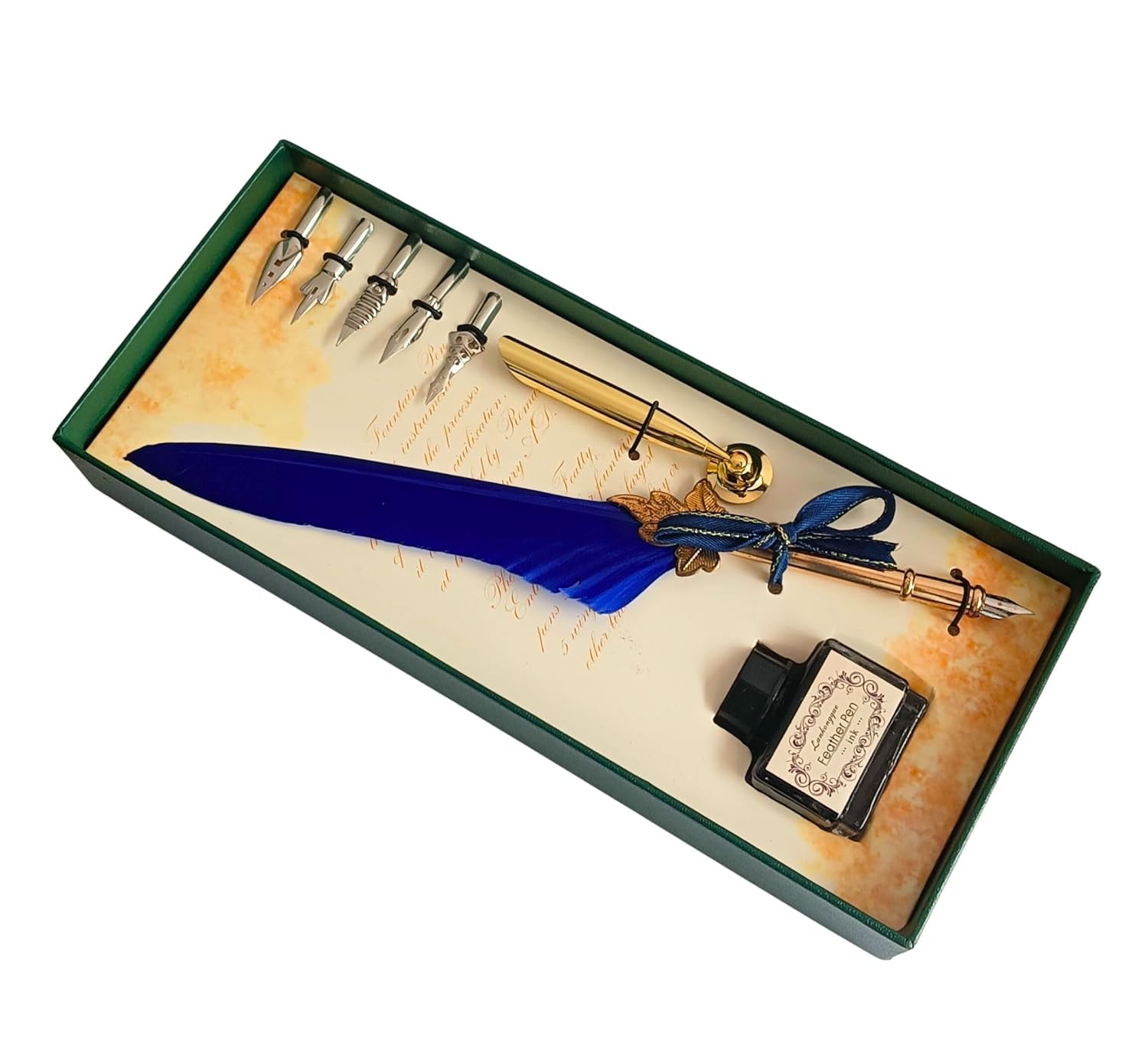 Feather Quill Pen and Ink Set – Antique Calligraphy Dip Pen with 5 Extra Nibs, Vintage Writing & Calligraphy Set