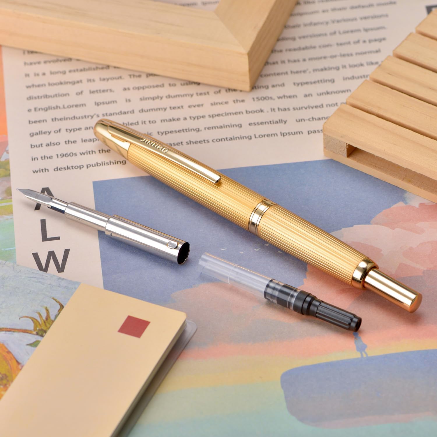 Jinhao 10 Capless Fountain Pen with Box, Retractable Fine Nib with Converter Set, Clip Version, Metal Body